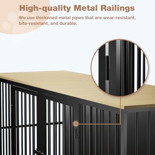 EBE Dog Crate Furniture, 71.6'' Metal Steel Frame Double Dog Kennel with 2 Rooms and Removable Divider