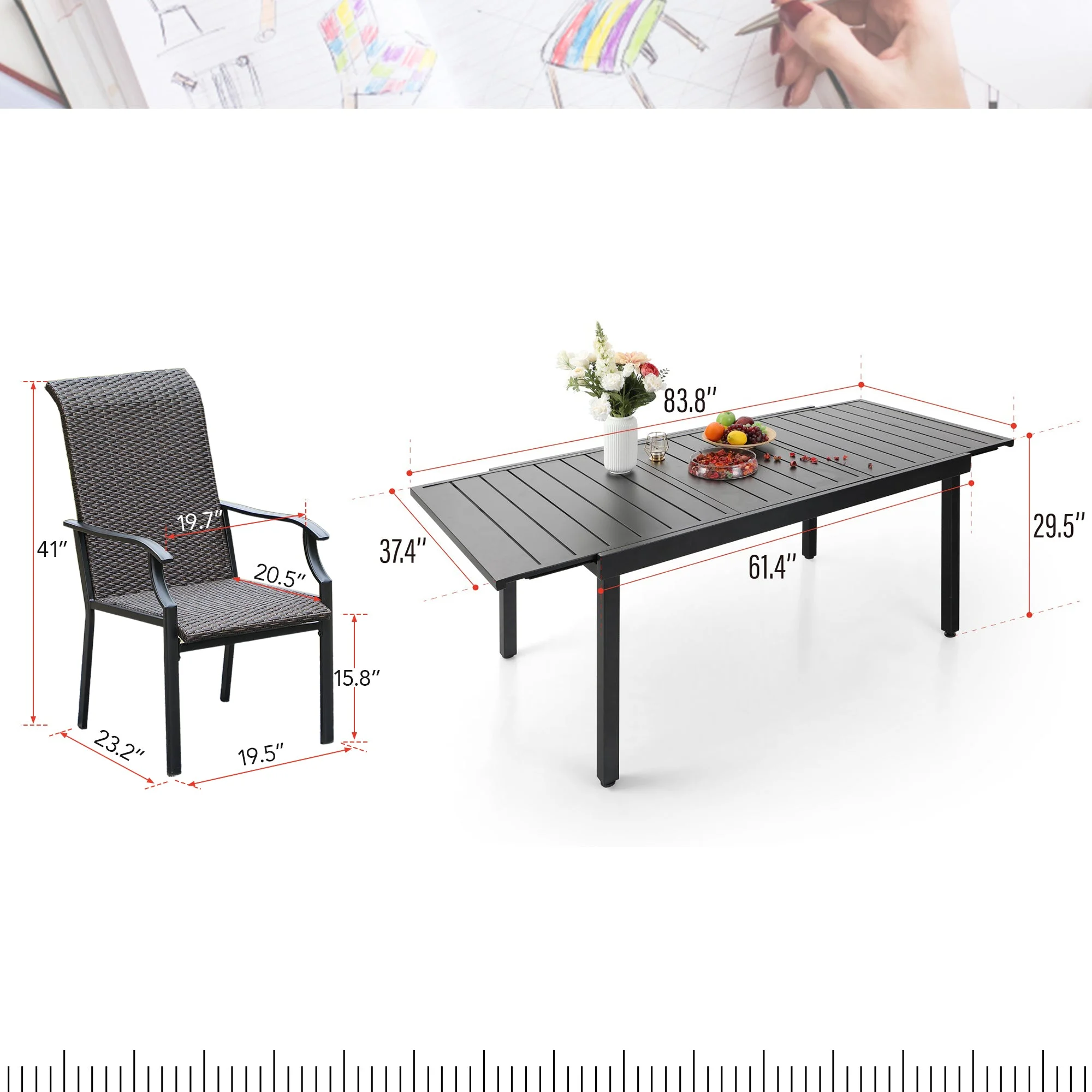 Sophia & William 9 Pieces Wicker Rattan Outdoor Patio Dining Set