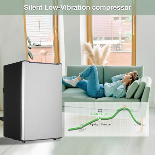 Maine Upright Freezer 3.6 Cu.Ft Mini Freezer with Reversible Stainless Steel Door Freestanding Compact Freezer with 3 Adjustable Thermostat