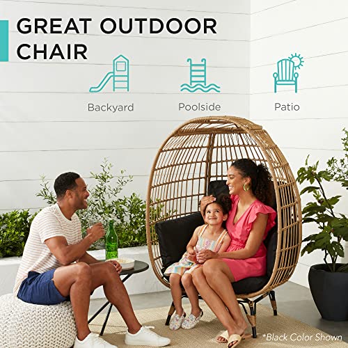 Best Choice Products Wicker Egg Chair, Oversized Indoor Outdoor Lounger for Patio, Backyard, Living Room w/ 4 Cushions, Steel Frame, 440lb Capacity