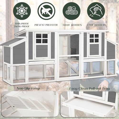 AECOJOY 98'' Extra Large Chicken Coop with Run, Wood Chicken House with 4 Nesting Boxes & Pull-Out Tray for 6-8 Chickens