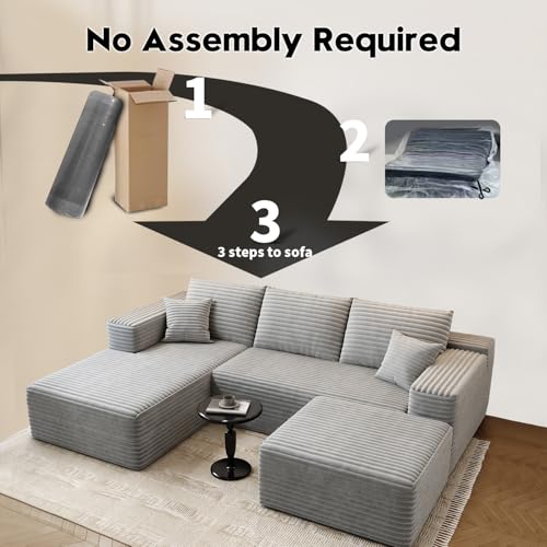 107.5" Cloud Modular Sectional Sofa with 1 Ottoman,Modern Minimalist Upholstered Couches, Comfort U Shaped Sofa for Living Room