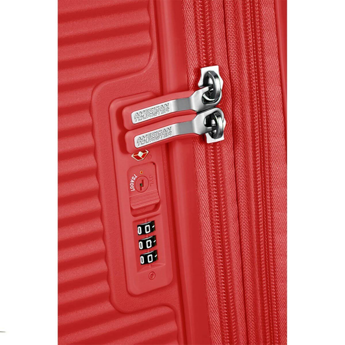 American Tourister Coral Red Soundbox Expandable Four-Wheel Cabin Suitcase 55cm