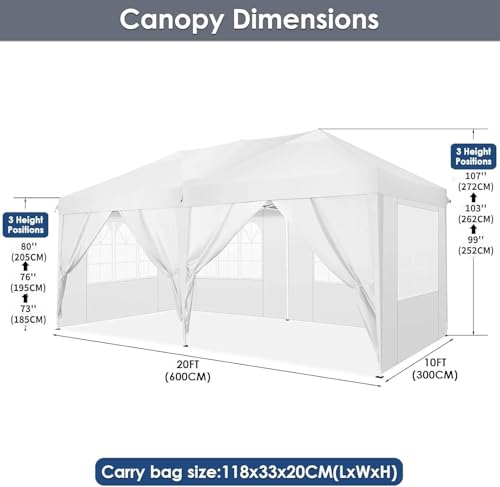 COBIZI Canopy 10x20 Pop Up Canopy Tent with 6 Sidewalls Party Tents for Parties Weddings Backyard Waterproof Canopy Outdoor Commercial Canopy Event
