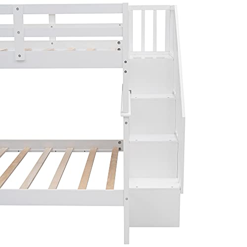 Ball & Cast Full Over Full Bunk Bed with Twin Size Trundle and Built in 4 Drawer,Wood Bunkbed w/Storage Ladder & Slat Support
