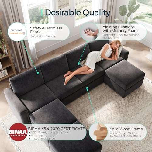 LINSY HOME Modular Sectional Sofa, Convertible U Shaped Sofa Couch with Storage, Memory Foam, Modular Sectionals with Ottomans