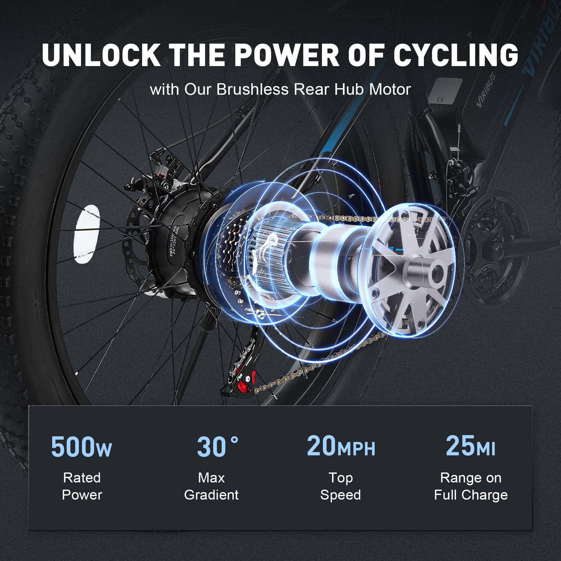 Viribus Electric Mountain Bike for Adults 26" 500W Fat Tire eBike with 36V Battery Blue
