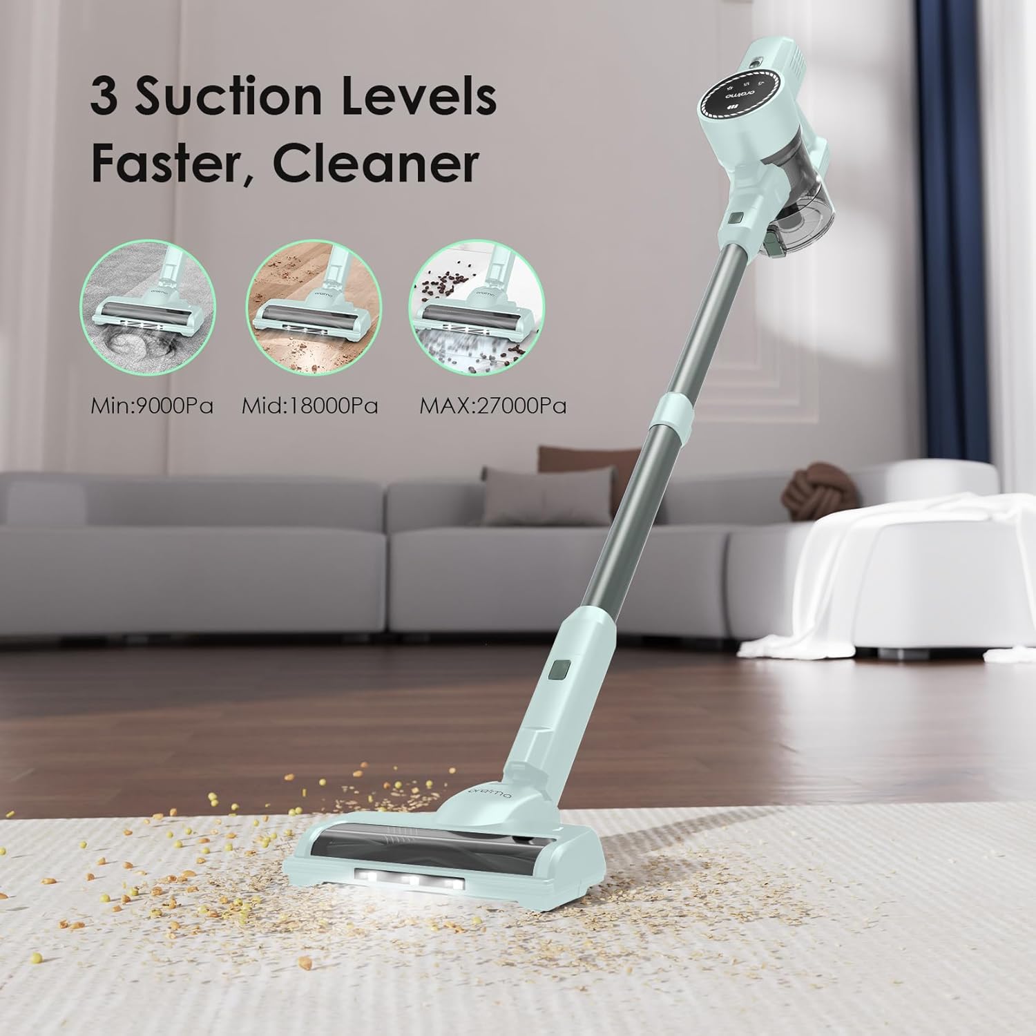 Oraimo Vacuum Cleaner for Home, 24KPA Max Brushless Cordless Vacuum, Stick Vacuum with LED Display, Self-Standing Stick Vacuum