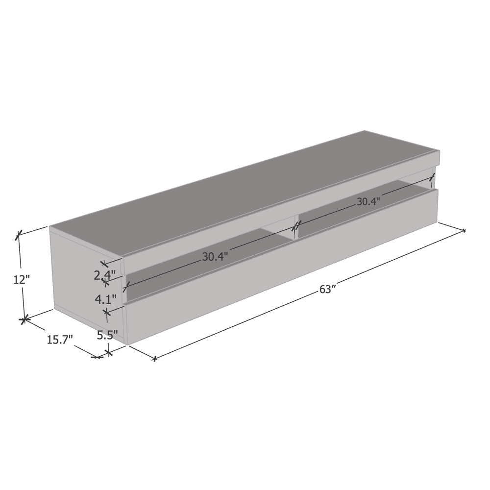 Fly Type-35 Floating TV Stand for TVs up to 70", Modern High Gloss 63" Entertainment Center