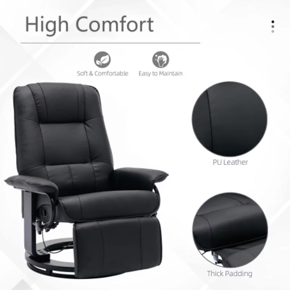 Faux Leather Manual Recliner,Adjustable Swivel Lounge Chair with Footrest,Can Rotate 360 Degrees,L-right Angle Curved Wooden Frame