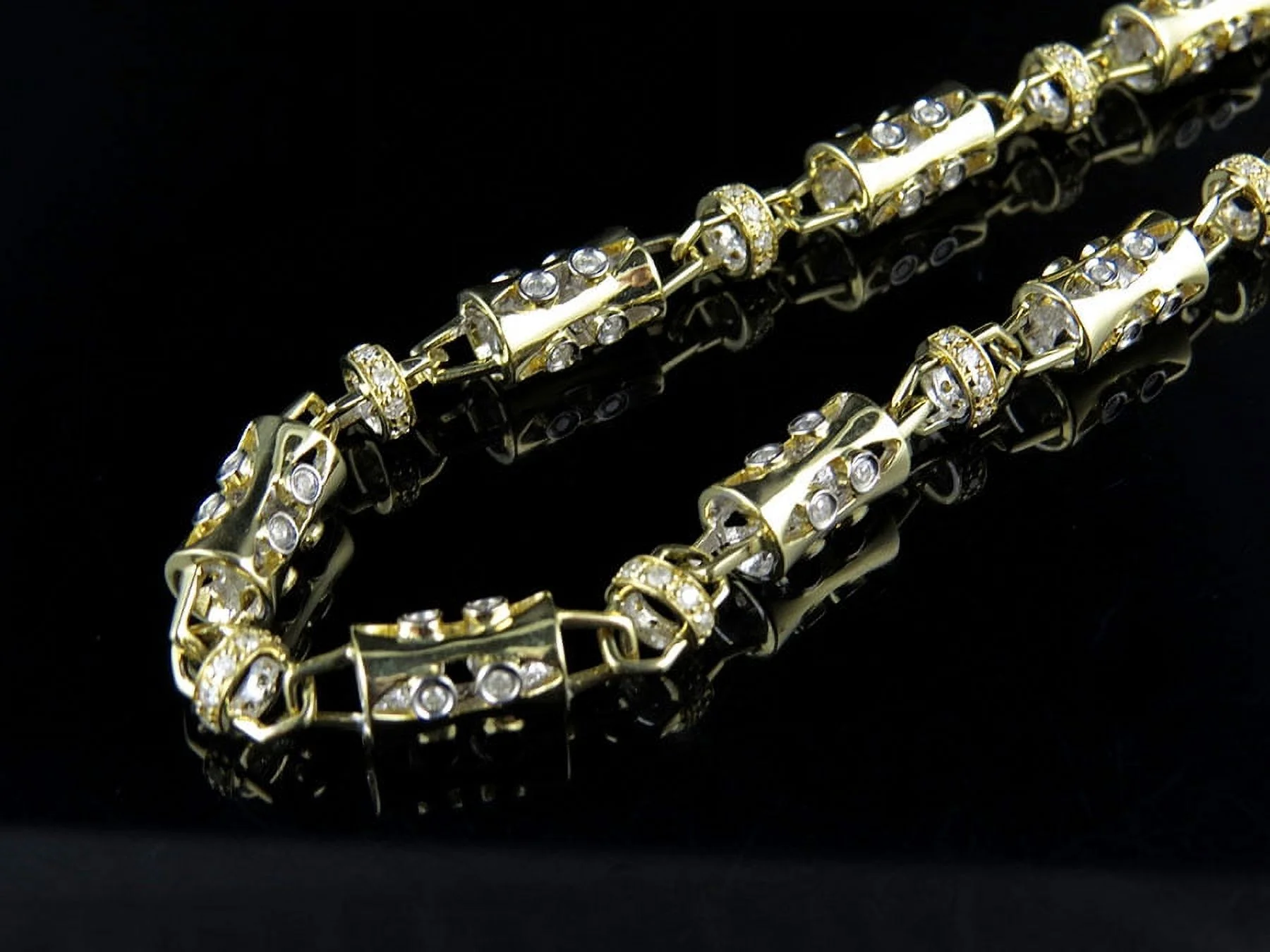 Mens 14k Yellow Gold Bullett Link 6.5 MM Real Diamond Chain Necklace 7 ct 30"