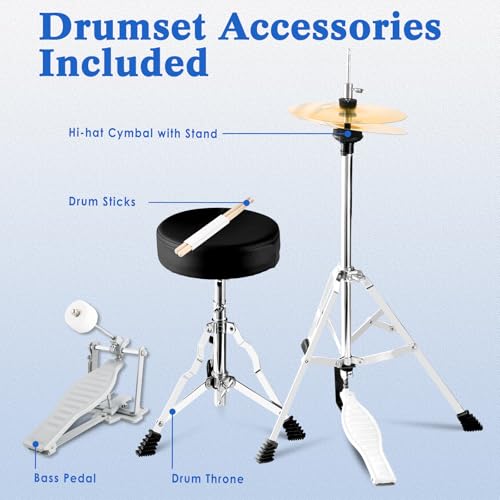 EASTROCK Kids Drum Set, 5-Piece 16 Inches Junior Drum Sets for Kids, Drummer, Beginner Youth Drumset for 7-12 Years Old with Throne,Cymbal,Pedal
