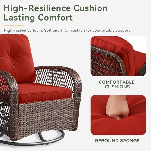 Aoxun 3 Pieces Patio Furniture Set, Patio Swivel Rocker Chairs Set of 2, Wicker Outdoor Bistro Set with Rocking Chair