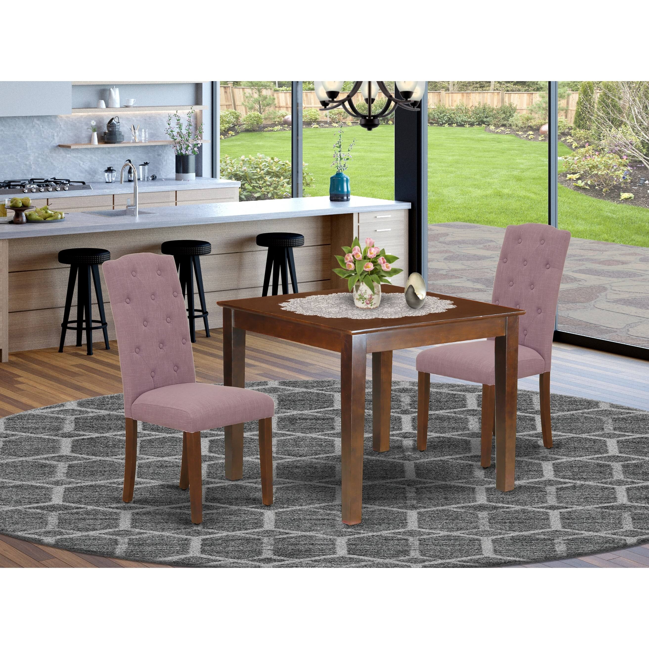 East West Furniture Hlce5-mah-10 5pc Dining Set Includes A Round Dinette Table and Four Parson Chairs with Dahlia Fabric, Mahoga