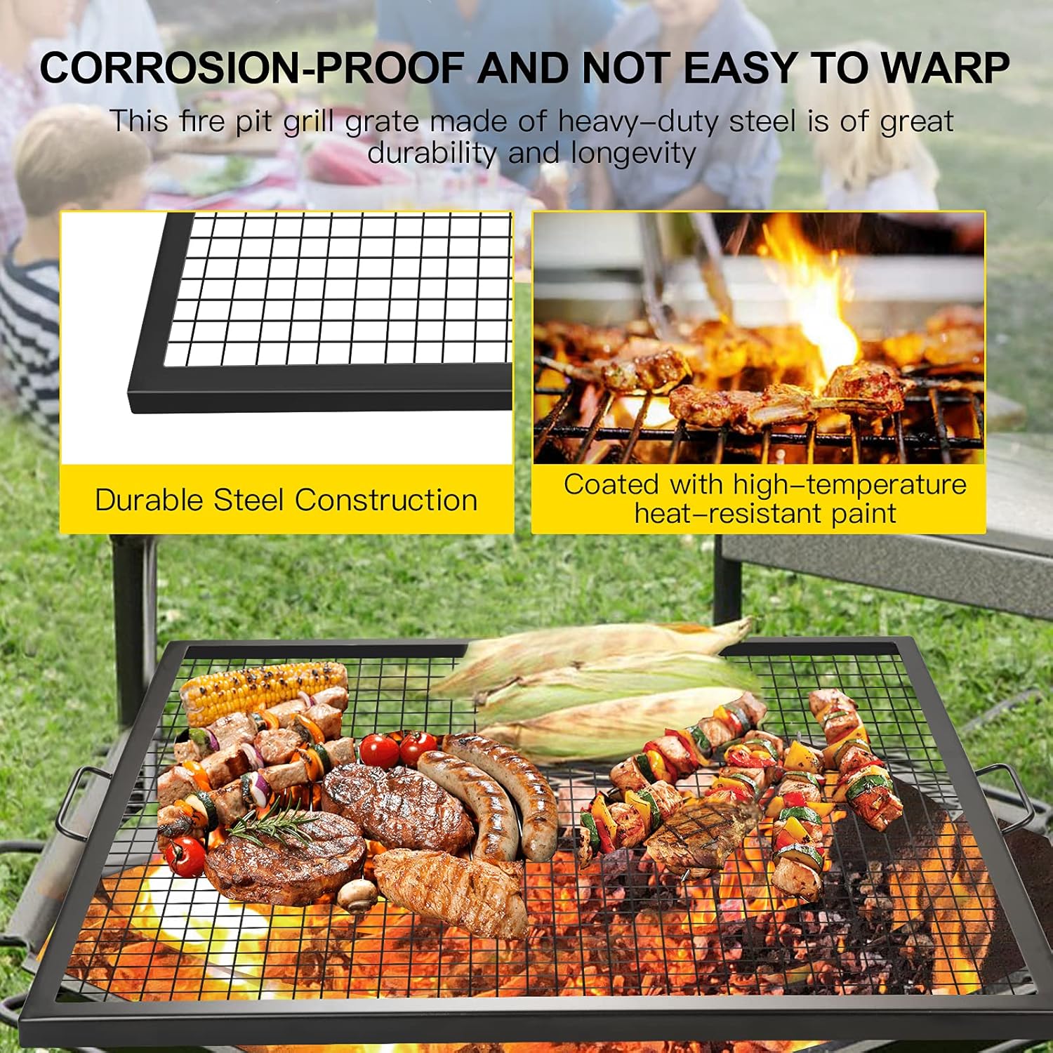 Square Fire Pit Cooking Grill Grate,36×36inch Outdoor Campfire BBQ Rack, Campfire Grill Grate Portable
