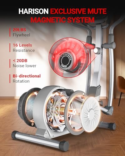 HARISON Elliptical Machine for Home 350 LBS Capacity, Magnetic Elliptical Exercise Machine with 16-Level Resistance Control