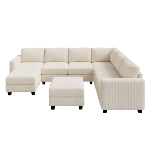 HONBAY Corduroy Modular Sectional Couch with Storage L-Shaped Sectional Couches for Living Room 6 Seater Modular Sofa, Dark Gray