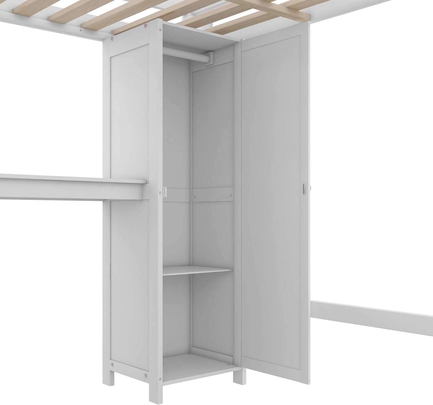 Harper & Bright Designs Full Size Loft Bed with Built-in Desk, Bookshelf, Wardrobe, Full Length Guardrail and Ladder, White