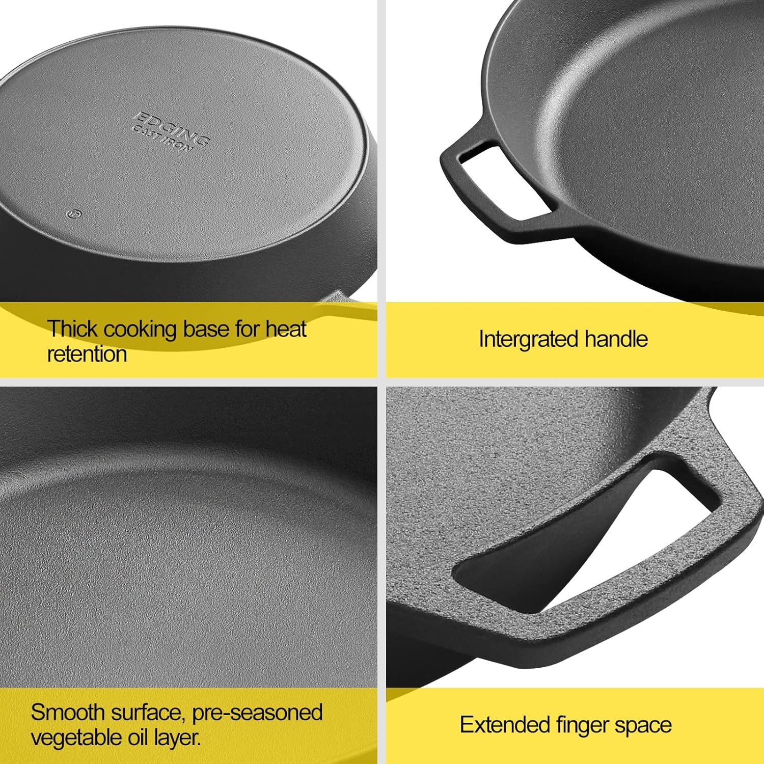 Pre-Seasoned Cast Iron Skillet ,Seasoned Large 15 Dual Handle Frying Pan, Cast Iron Pan for Bread, Baking,Pizza, Indoor / Outdoor Cooking, Camping
