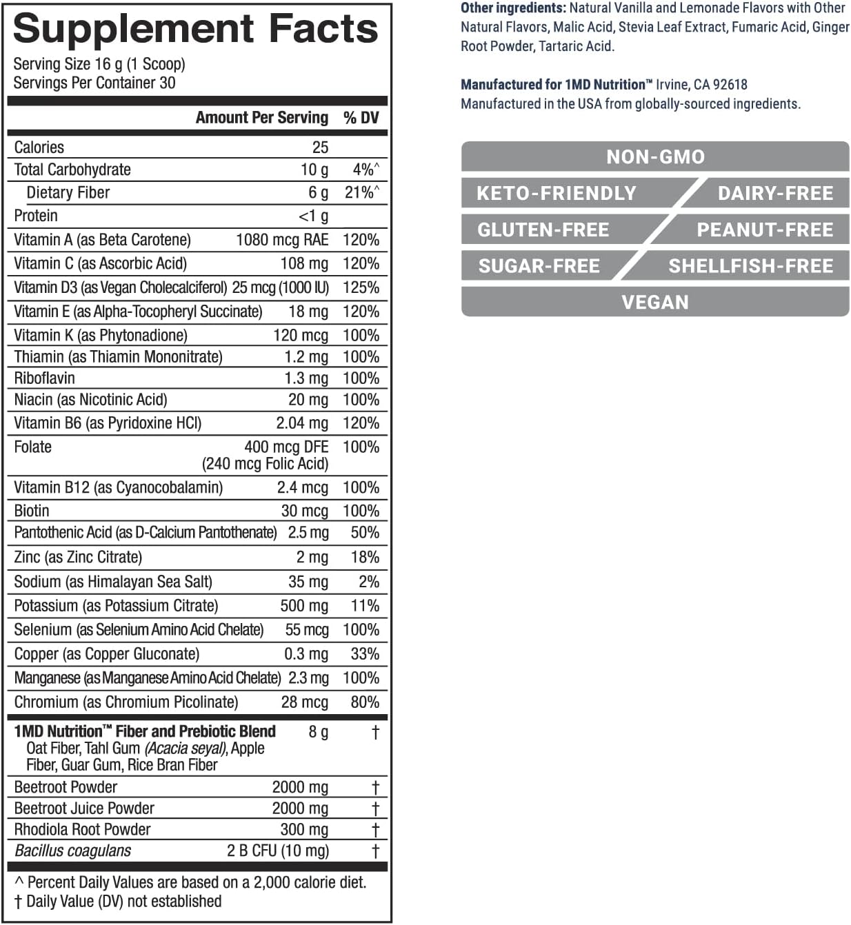 1MD Nutrition CardioFitMD - Vegan Beets Superfood Keto-Friendly Heart Health Powder - High Fiber Nutritional Supplement Drink - 30 Servings Pack of 2