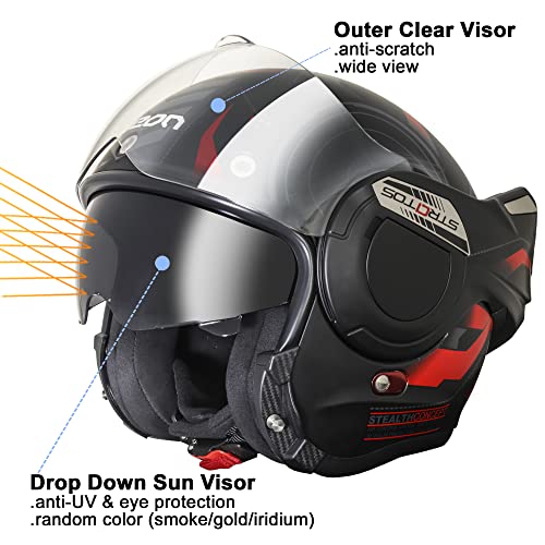 BEON Full Face Motorcycle Helmet DOT Approved, 180° Reversible Chin Guard Modular Pilot Helmet with Anti-Fog Dual Visors for Adult Men Women (S-XXL)