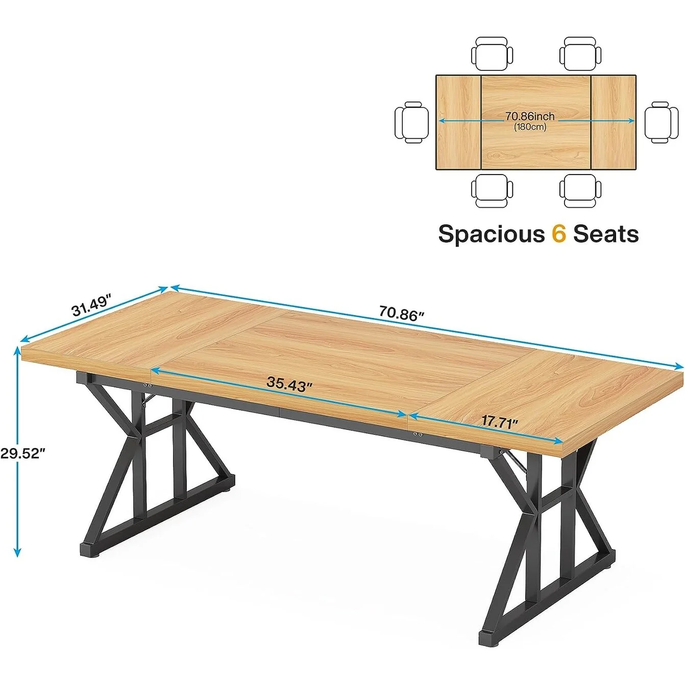 70.8-Inch Executive Desk, Large Computer Office Desk Workstation Light Walnut/Black - 70.86 L x 31.49 W