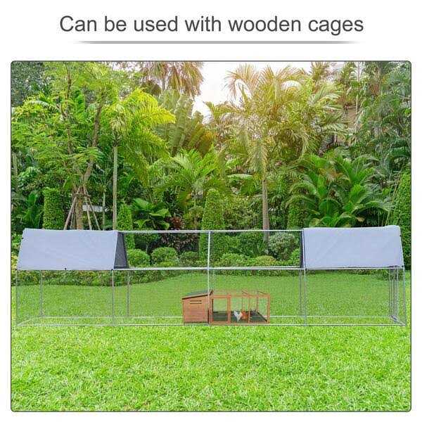 PawHut Galvanized Metal Chicken Coop Cage with Cover Walk-In Pen Run - Pet Supplies online store