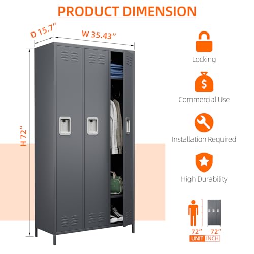 6 Door Metal Storage Locker 18 Hooks,Metal Locker for Employees with Lock for School Garage Office Gym Bedroom,Assembly Required