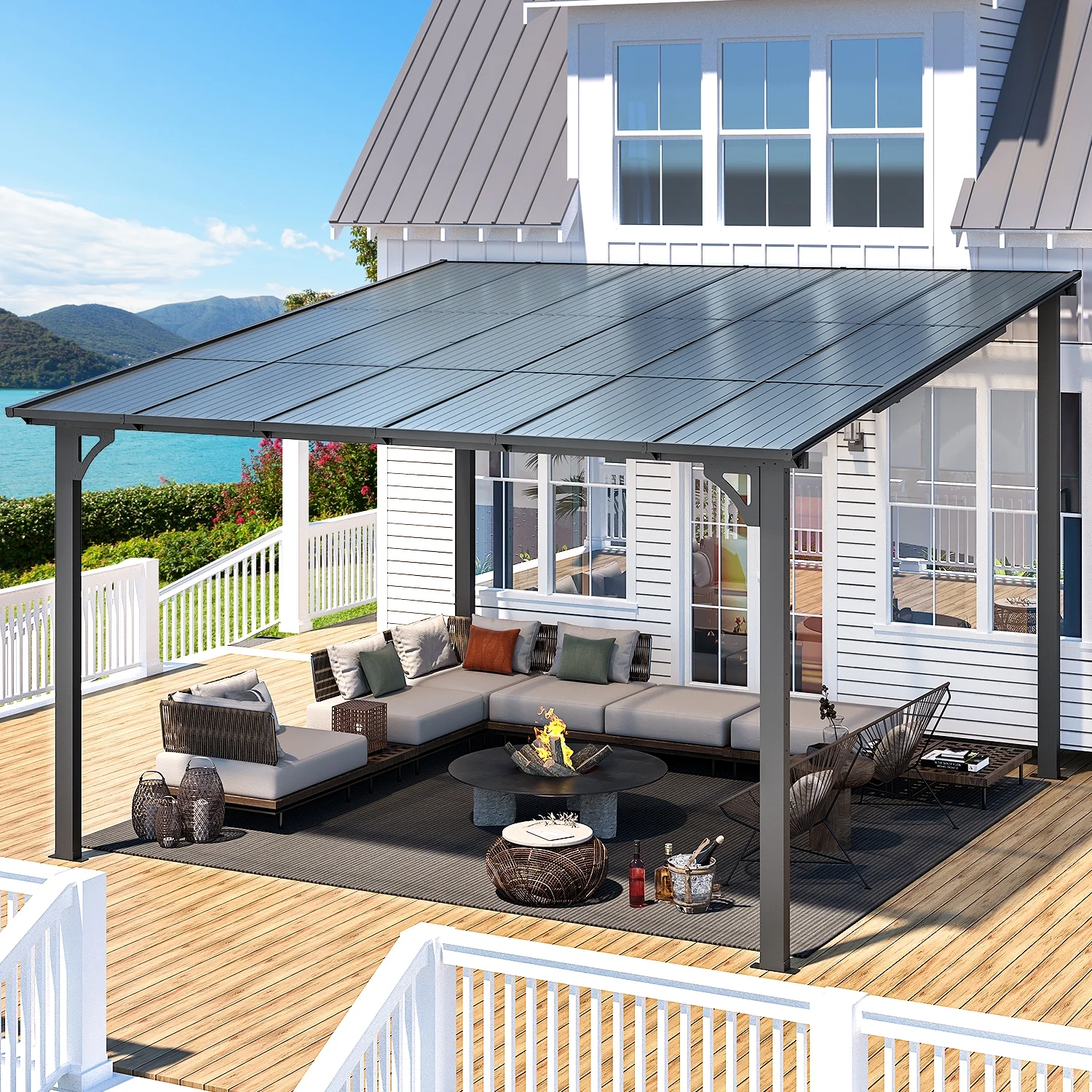 AECOJOY 12' x 12' Hardtop Gazebo Outdoor Aluminum Pergola ​For Garden, Patio, Backyard-​Gray