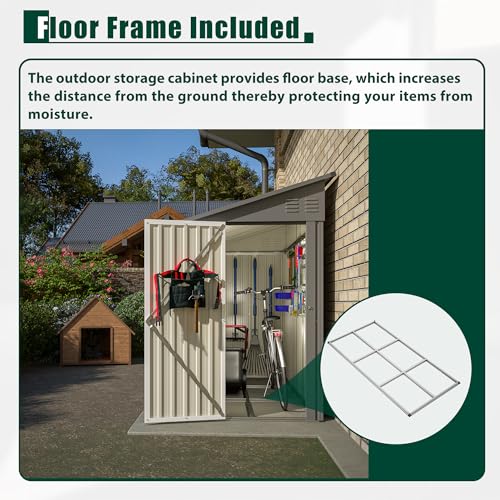 4×8 FT Outdoor Metal Storage Shed,Heavy-Duty Lean to Storage Shed with Floor Base,Garden Tool Metal Storage House W/Lockable Door and 2 Air Vents