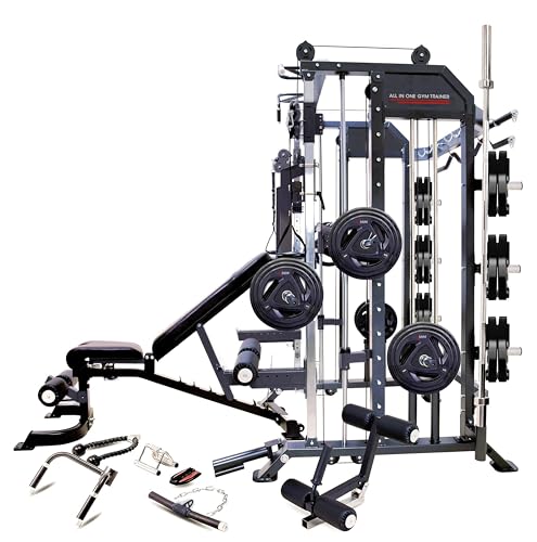 MiM USA Hercules EX Commercial All in One Gym Machine w/400 lb Weight Stack Jammer Arms Adj Bench Leg Press Leg Extension Arm Curl LAT Seat Complete