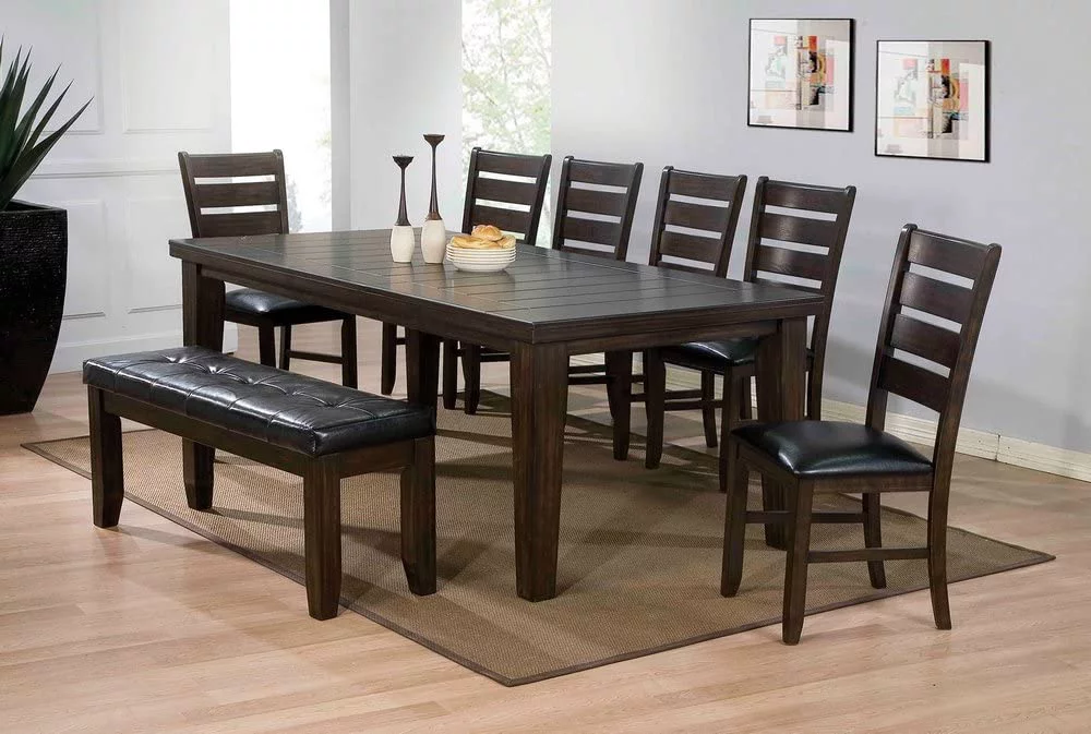 Upholstered Dining Room Bench Ottoman Medium Brown Leather
