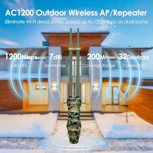 WAVLINK AC1200 Outdoor Long Range Weatherproof WiFi Extender/Wireless Access Point with Passive POE, Dual Band 2.4G+5G
