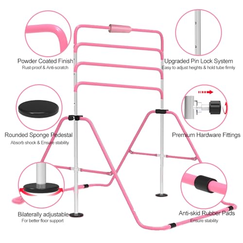 Expandable Gymnastics Bar for Kids, Adjustable Height Junior Training Kip Bar, Folding Gymnastic Horizontal Bars Monkey Bar