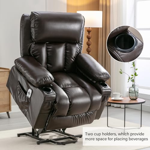 FLEXISPOT XL31 Power Lift Recliner Chair for Elderly, Electric Lift Chair with Massage & Heat, PU Leather Reclining Sofa w/Cup Holders