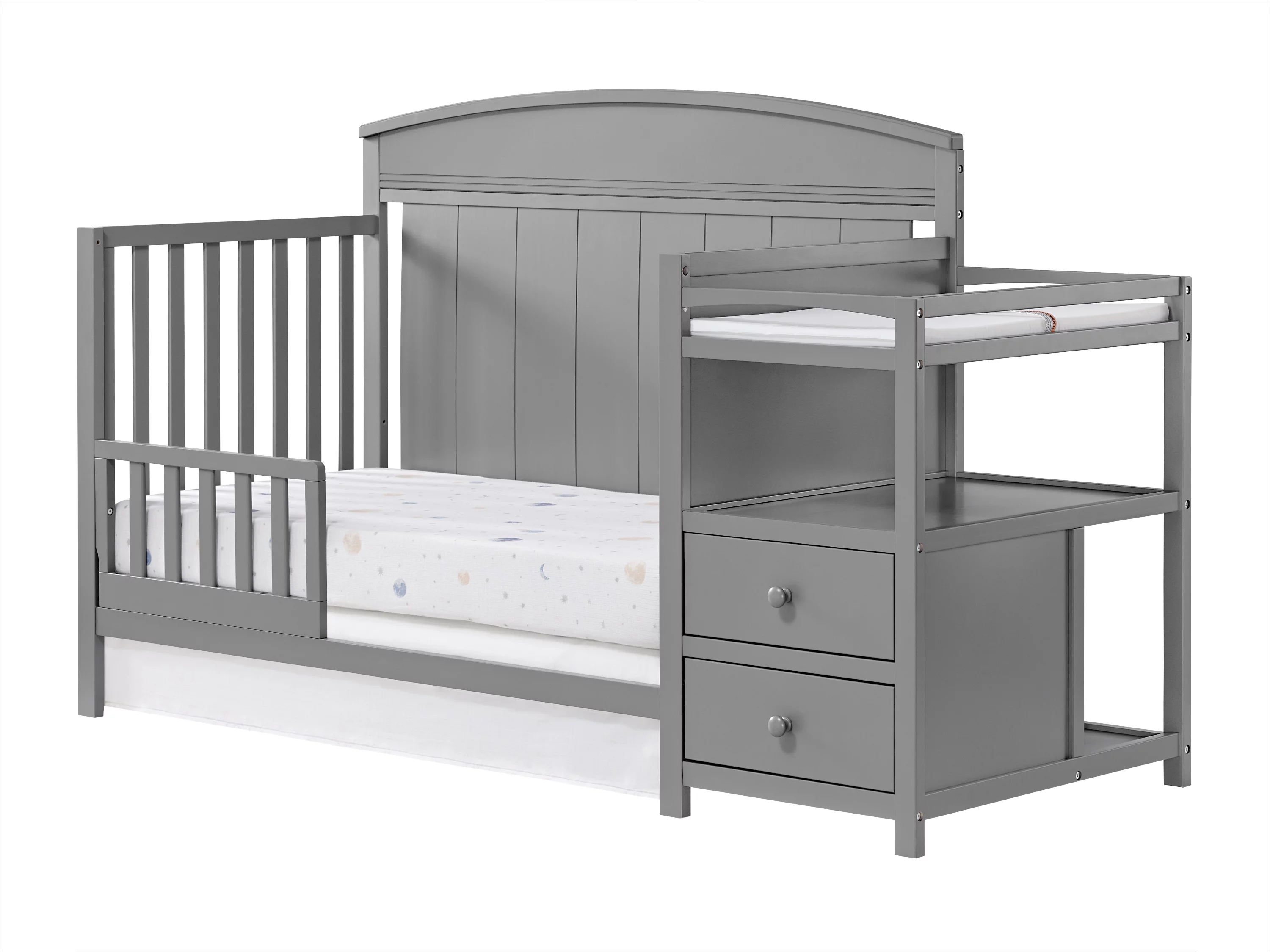 Oxford Baby Pearson 4-in-1 Convertible Crib & Changing Station, Dove Gray, GREENGUARD Gold Certified, Wooden Crib