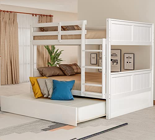 SOFTSEA Twin Over Full Bunk Bed with Slide, Solid Wood Bunk Beds with Stairs for Kids