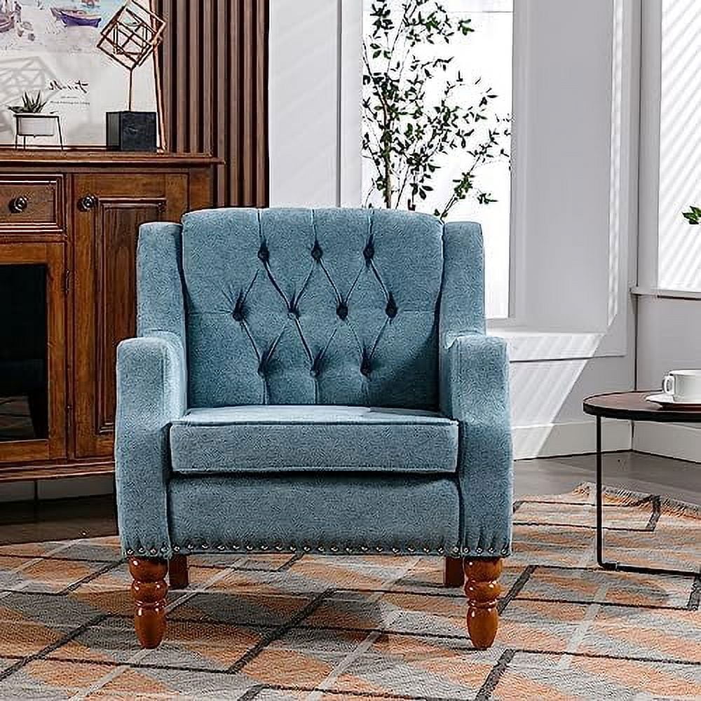 RUNFAYBIU Linen Accent Chair  Upholstered Living Room Chair  Comfy Button Tufted Arm Chair  Comfortable Sofa Chair  Mid Century Accent Chairs for
