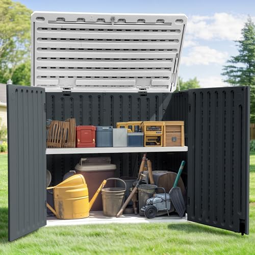 GOOBED Horizontal Shed with Padlock Latch, Outdoor Storage Shed for Backyard and Garden, 35 Cu Ft Small Storage, Waterproof, Easy Assembly, Light Gray