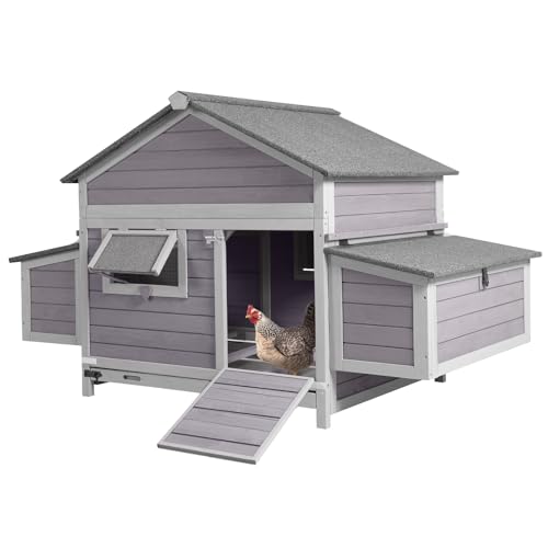 Aivituvin Chicken Coop with Wheels Outdoor Poultry Cage with Two Nesting Boxes 19ft&sup2; Wooden Hen House