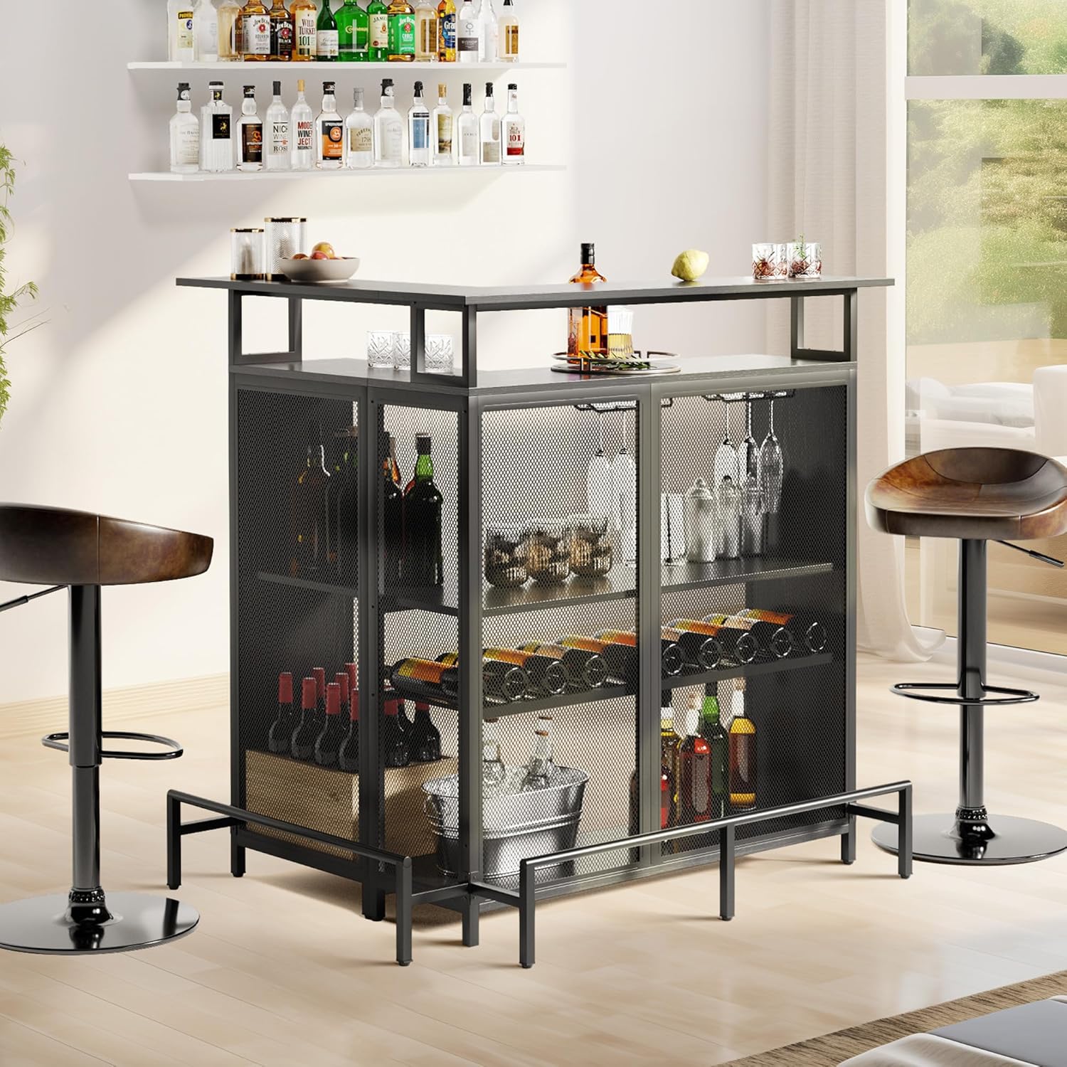 YITAHOME L Shaped Mini Home Bar Unit for Living Room with Music Sensing LED Light