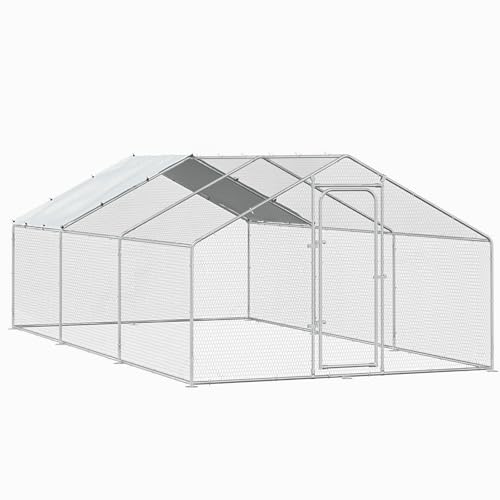 BOSSIN Metal Chicken Coop with Waterproof Cover, Poultry Cage Spire Shaped Coop, Walk-in and Heavy Duty Design