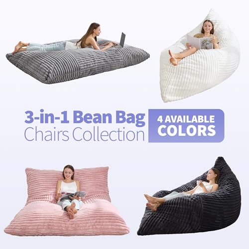 Hobestluk 3 in 1 Bean Bag Chair Giant Bean Bag Chairs Convertible Bean Bag Floor Cushion with Machine Washable Cover