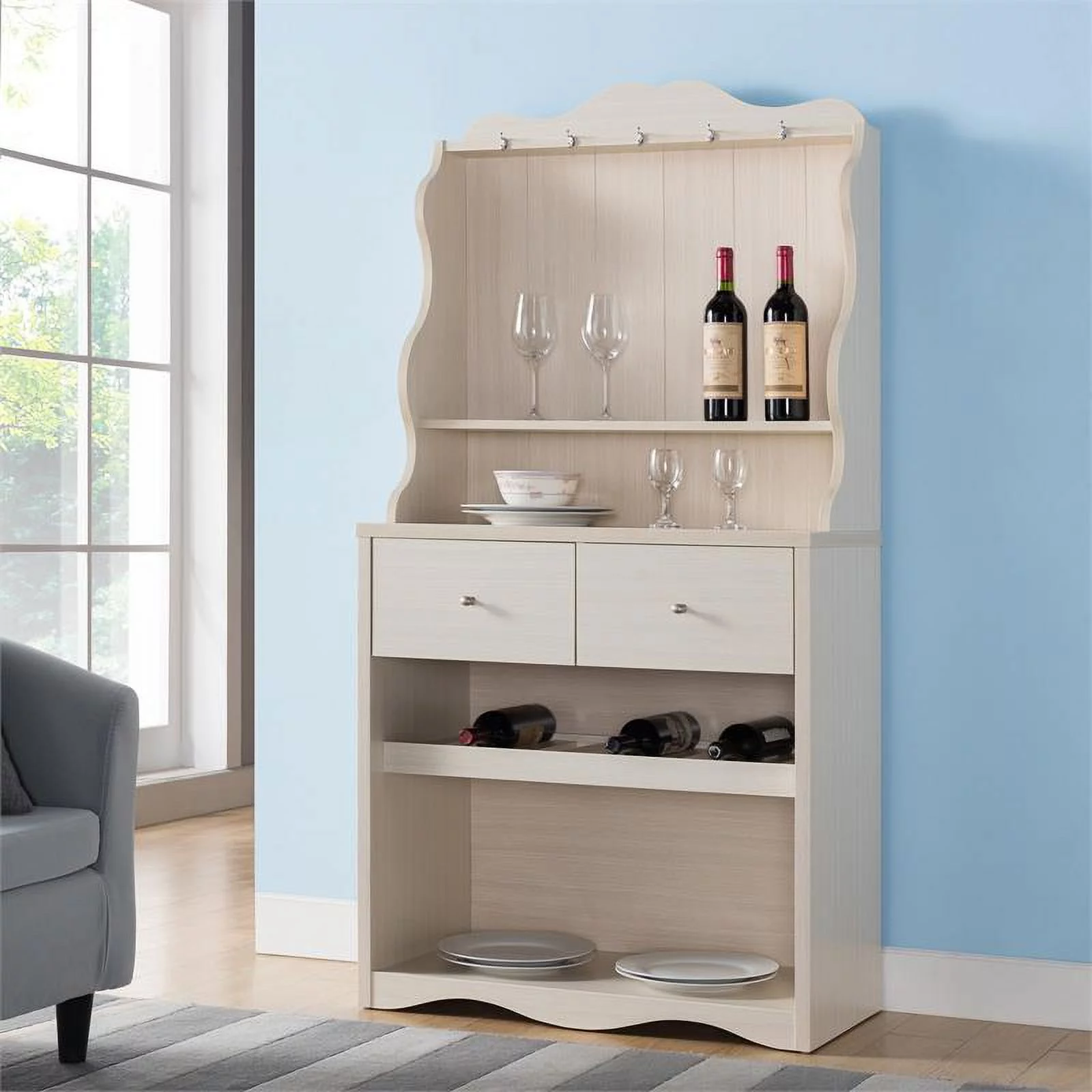 Furniture of America Hazleton Wood Multi-Storage Baker Rack in Ivory