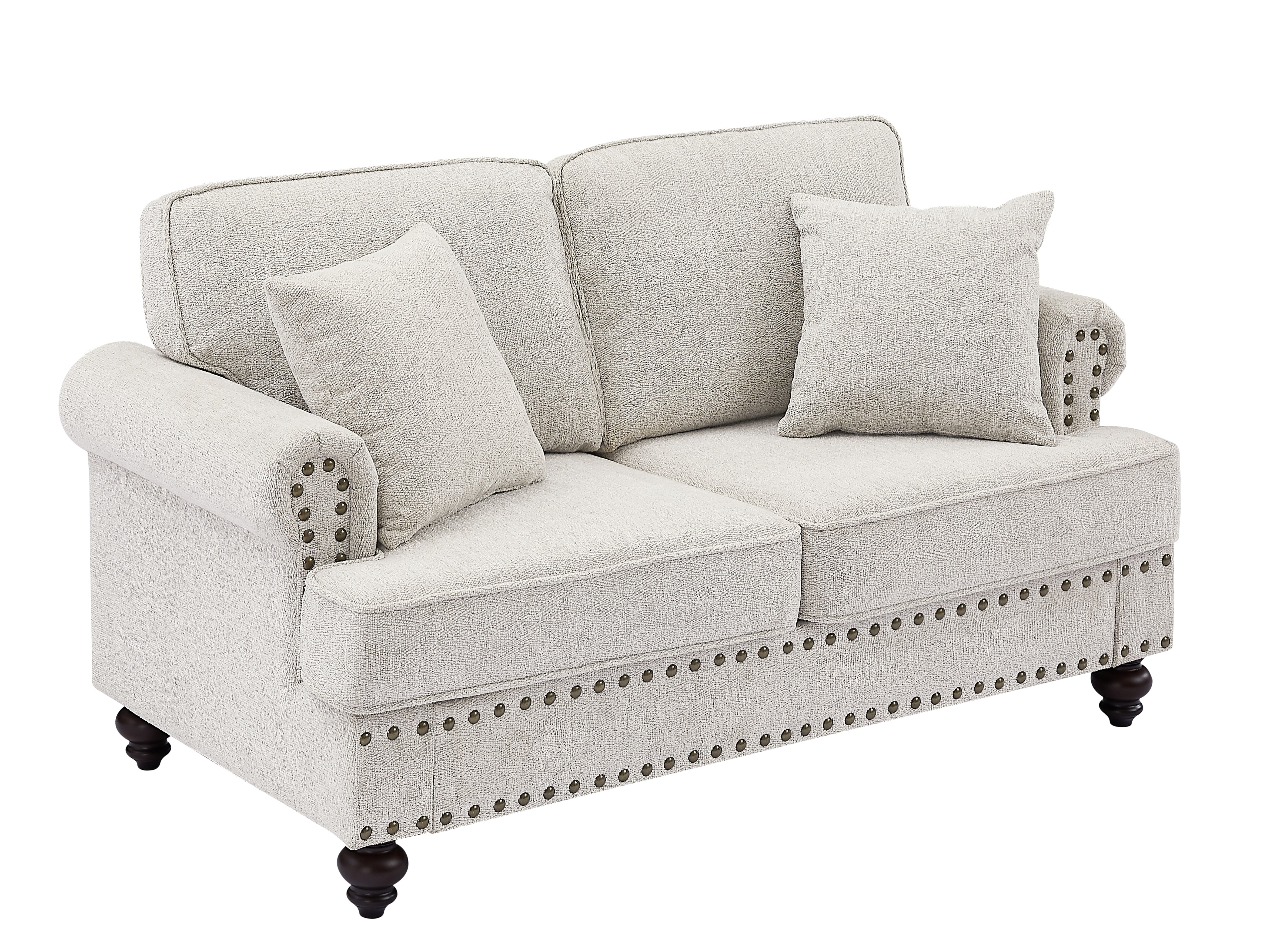 Muumblus Mid-Century Loveseat Sofa, 2 Seater Sofa with Nailhead, 61" Chenille Upholstered Couches for Living Room, White