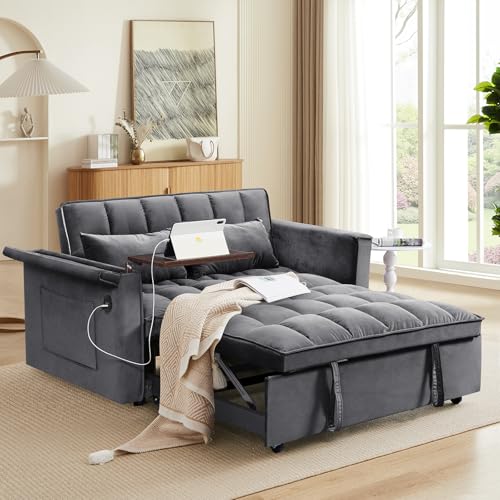 WIIS' IDEA Convertible Sofa Bed,3 in 1 Velvet Sleeper Sofa Pull-Out Bed