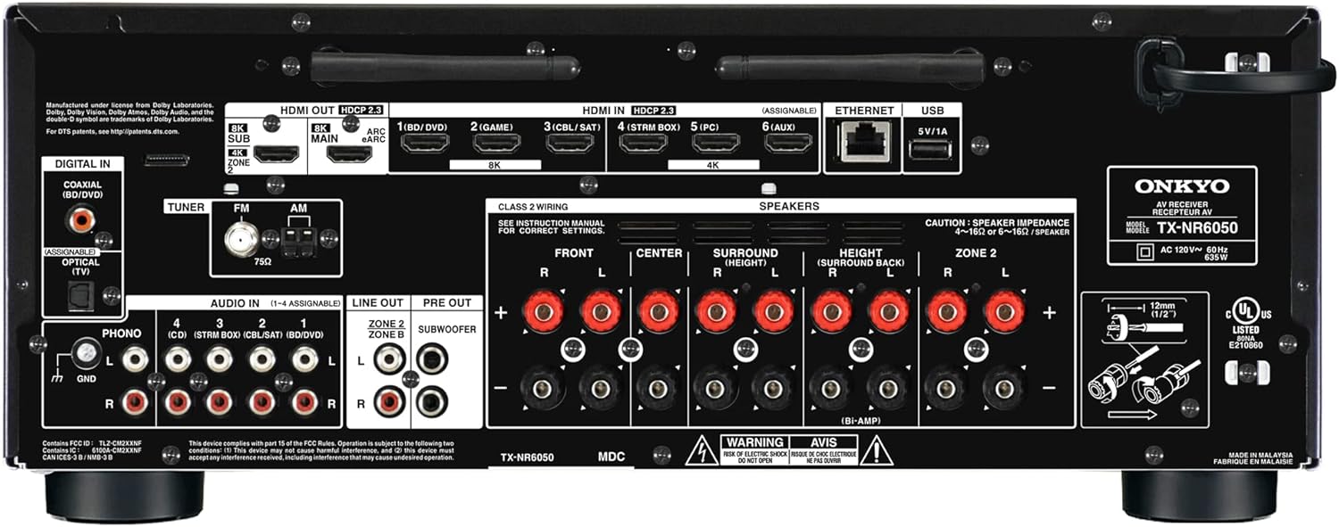 Onkyo TX-NR6050 7.2-Channel Network Home Theater Smart AV Receiver 8K/60, 4K/120Hz Black (Renewed)