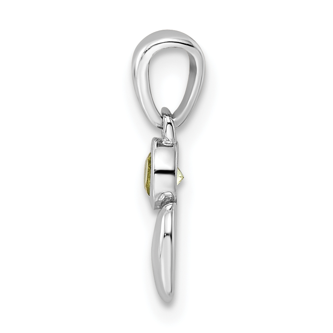 Carat in Karats Sterling Silver Polished Finish Rhodium-Plated Peridot Heart Charm Pendant (17mm x 5.55mm) With Sterling Silver Cable Chain Necklace