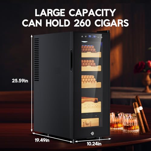 Tylza 35L Cigar Humidor Cabinet, 260 Counts Electric Humidors for Cigars with Humidity & Temperature Control, Digital Hygrometer, Spanish Cedar Wood
