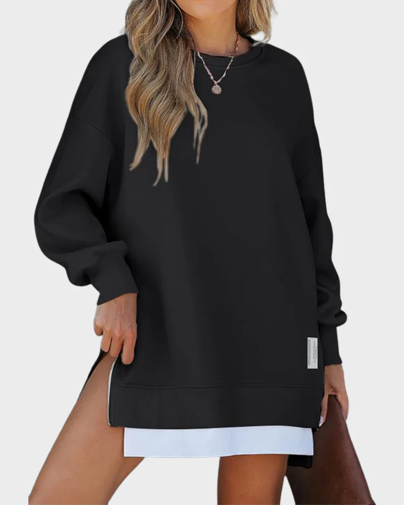 Casual Long Sleeve Zipper Slit Oversized Sweatshirt
